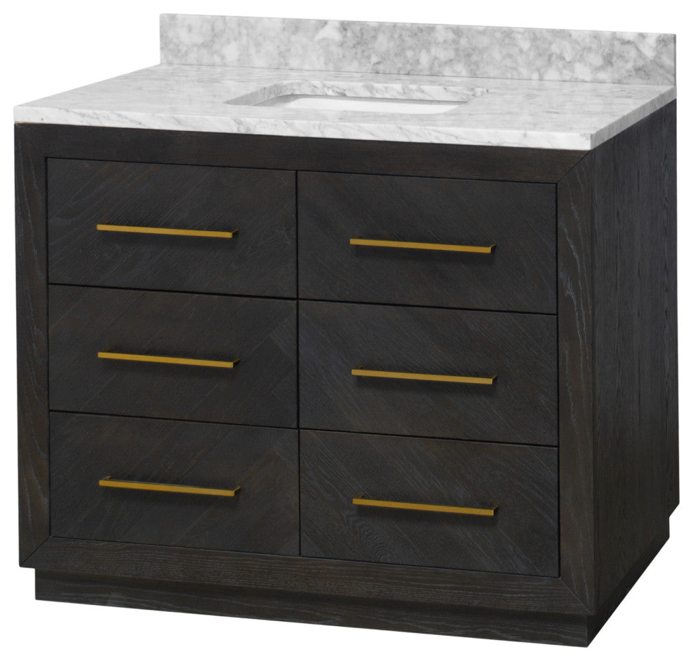 Avery Bathroom Vanity, Dark Oak, 42", Top: Carrara Marble, Single