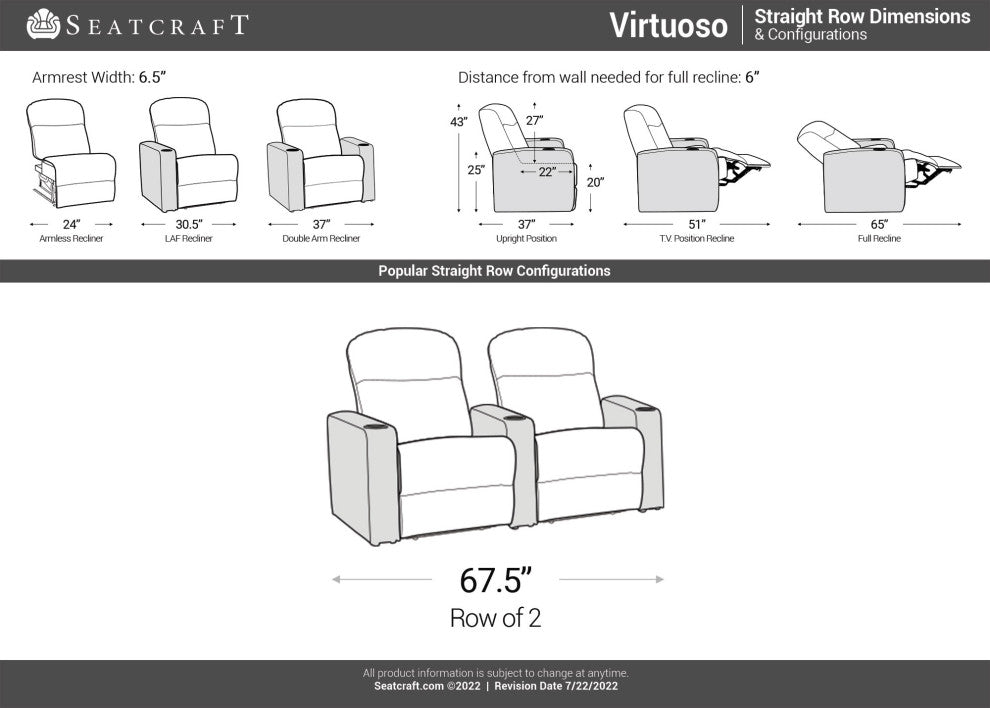 Seatcraft Virtuoso Home Theater Seating, Black, Row of 2