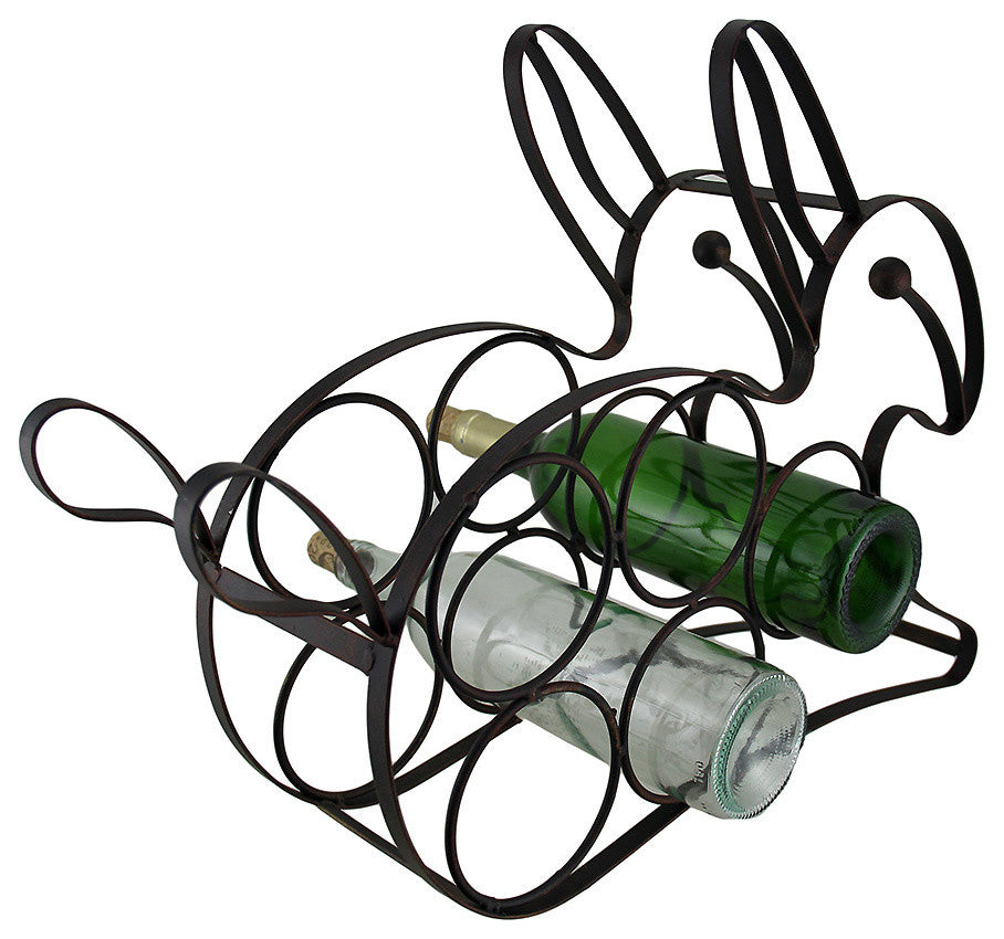 Black Enamel Coated Bunny Rabbit 5 Bottle Metal Wine Holder