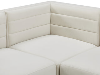Quincy Velvet Upholstered 4-Piece L-Shaped Modular Sectional, Cream