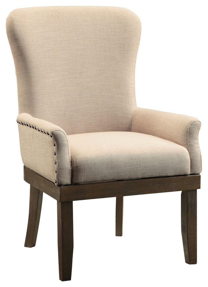 Acme Landon Arm Chair, Beige Linen and Salvage Brown