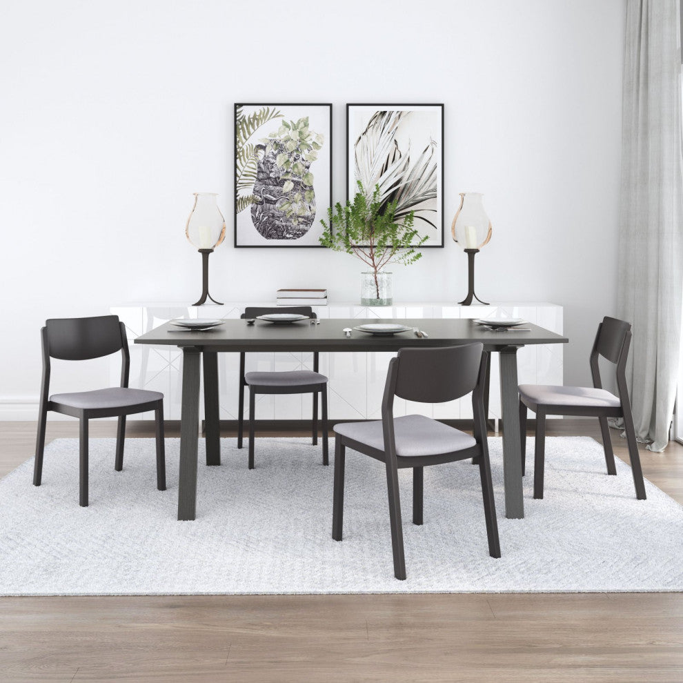 Dining Chair, Set of 2, Fabric, Wood, Gray, Black, Bar Kitchen Cafe Bistro