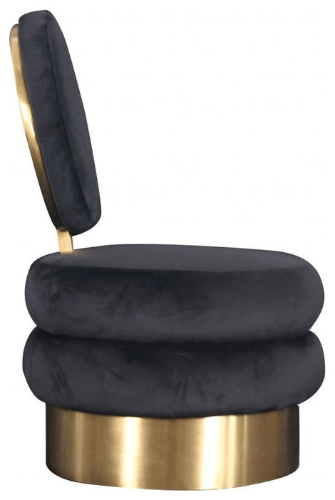 26" Black Velvet And Gold Contemporary Barrel Chair