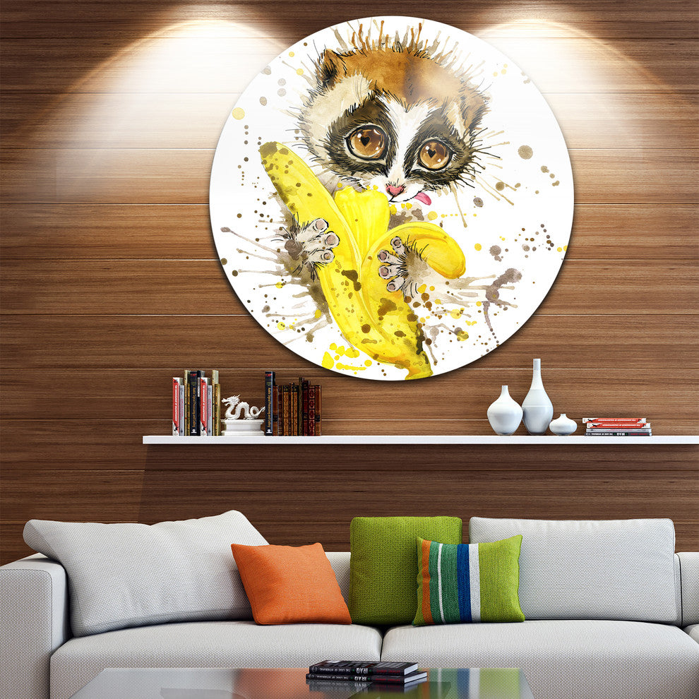 Lemur Eating Banana Graphics Art, Animal Round Wall Art, 11"