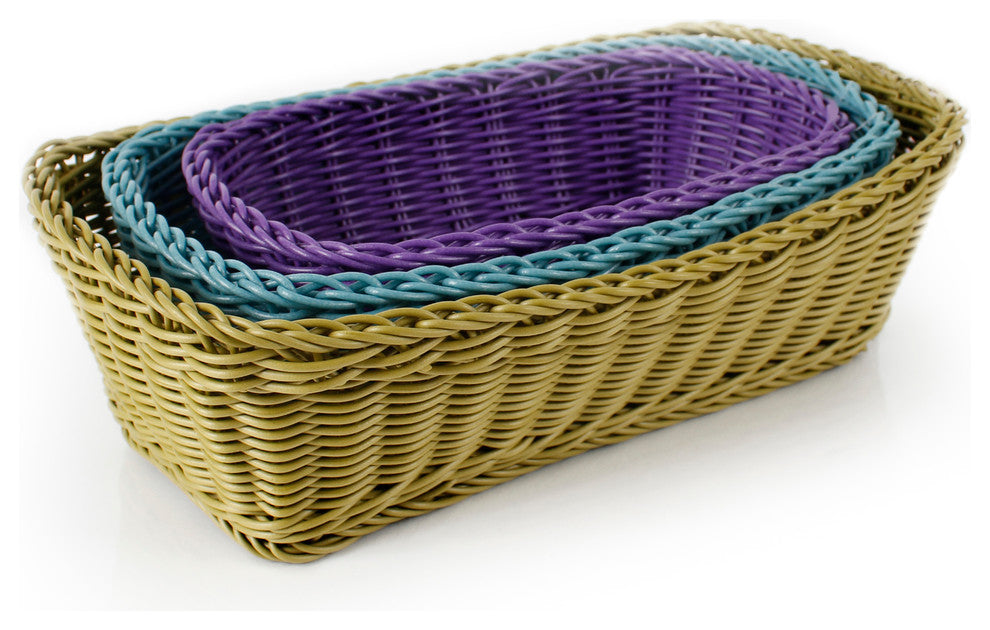 PLASKET Multicolor 3 Piece Rectangle Poly Wicker Basket Set
