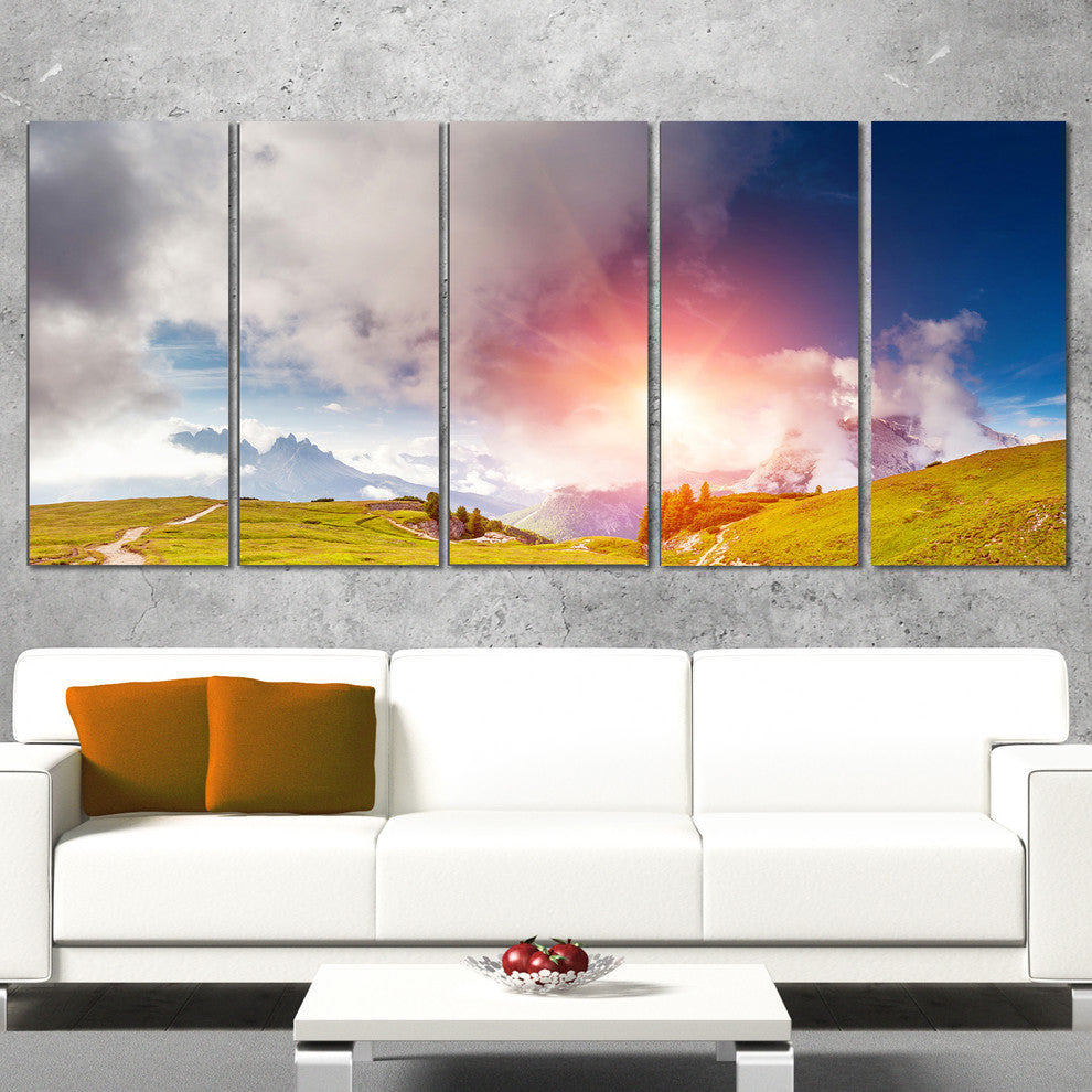 "Cadini Di Misurina Range At Sunset" Landscape Wall Art, 5 Panels, 60"x28"