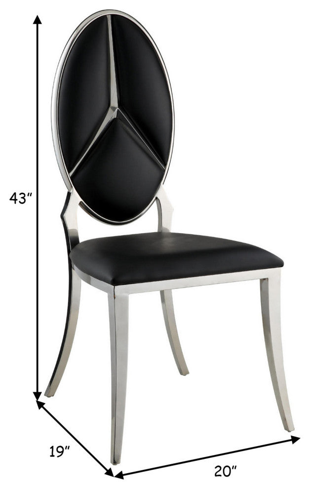 Benzara BM281971 Modern Dining Chair, Vegan Leather, Set of 2, Black, Chrome