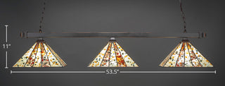 Square 3-Light Bar with Square Fitters, Dark Granite/Fiesta Art