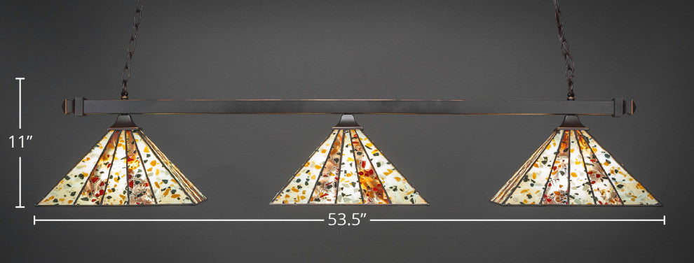 Square 3-Light Bar with Square Fitters, Dark Granite/Fiesta Art