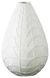 Bellied Round Vase, Narrow Lips and Embossed Triangle Design Body, White