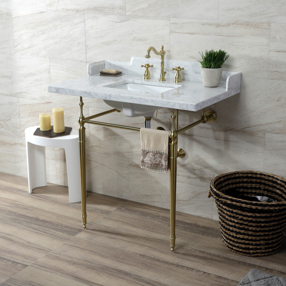 LMS3622M8SQ7 36" Carrara Marble Console Sink with Legs