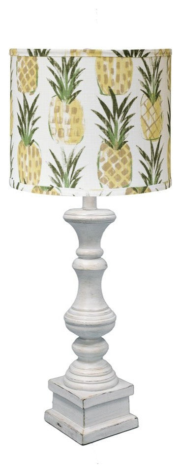Distressed Whitewash Pineapple Shade Table Lamp