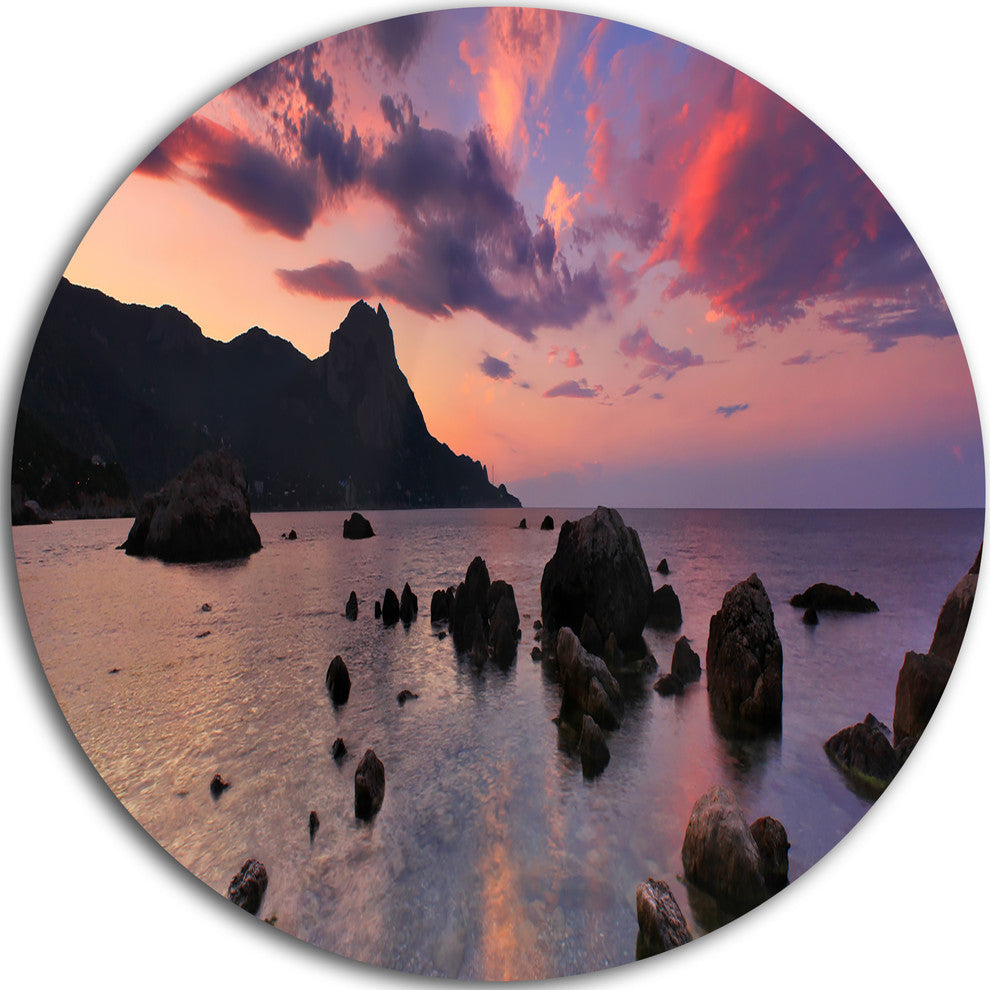 Rocky Colorful Beach Panorama, Modern Seashore Round Wall Art, 23"