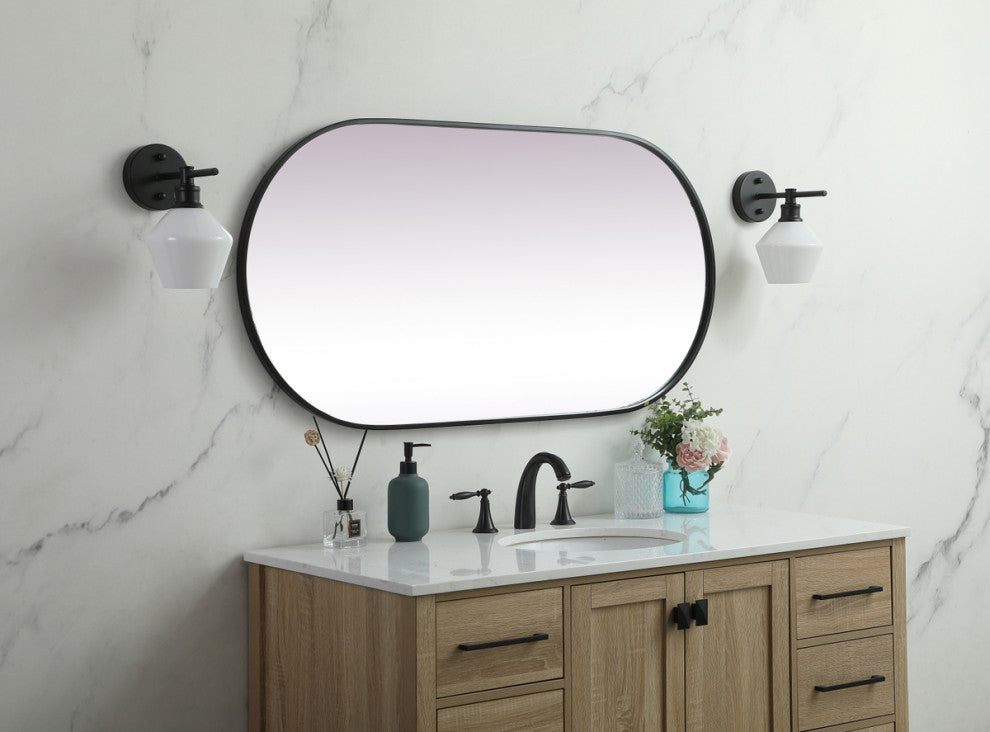 Home Living Metal Frame Oval Mirror 24x48 Inch, Black