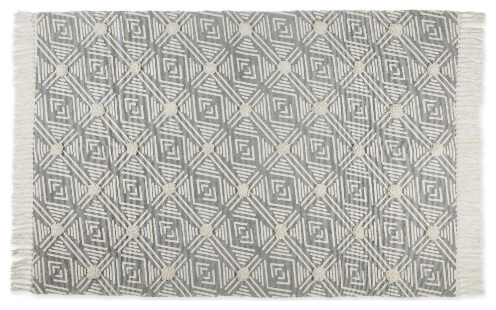 Gray Diamond Printed Off-White Hand-Loomed Shag Rug 4x6 ft.