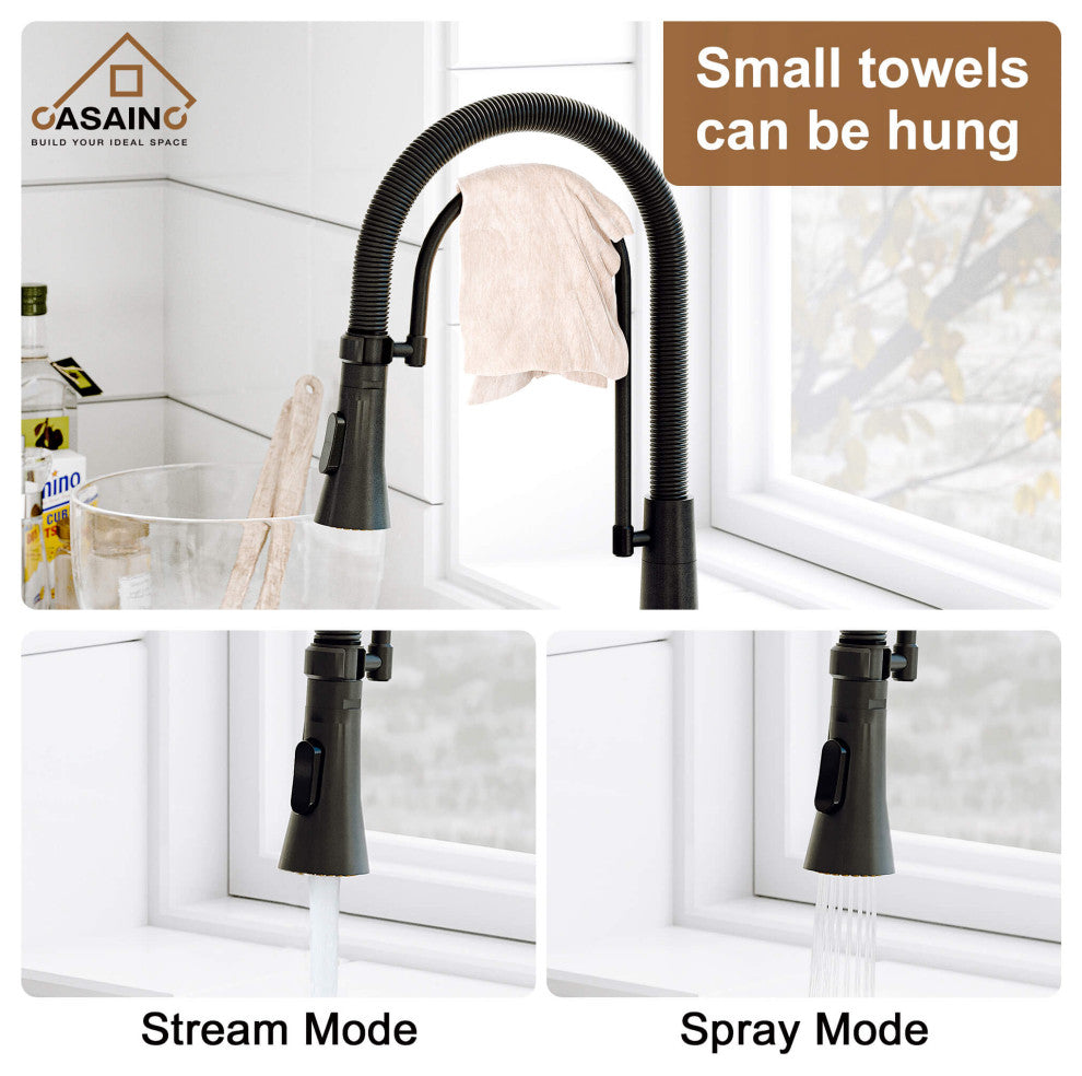 Kitchen Faucet Standard Single-Handle Spring Neck Dual-Function Spray Head, Matte Black