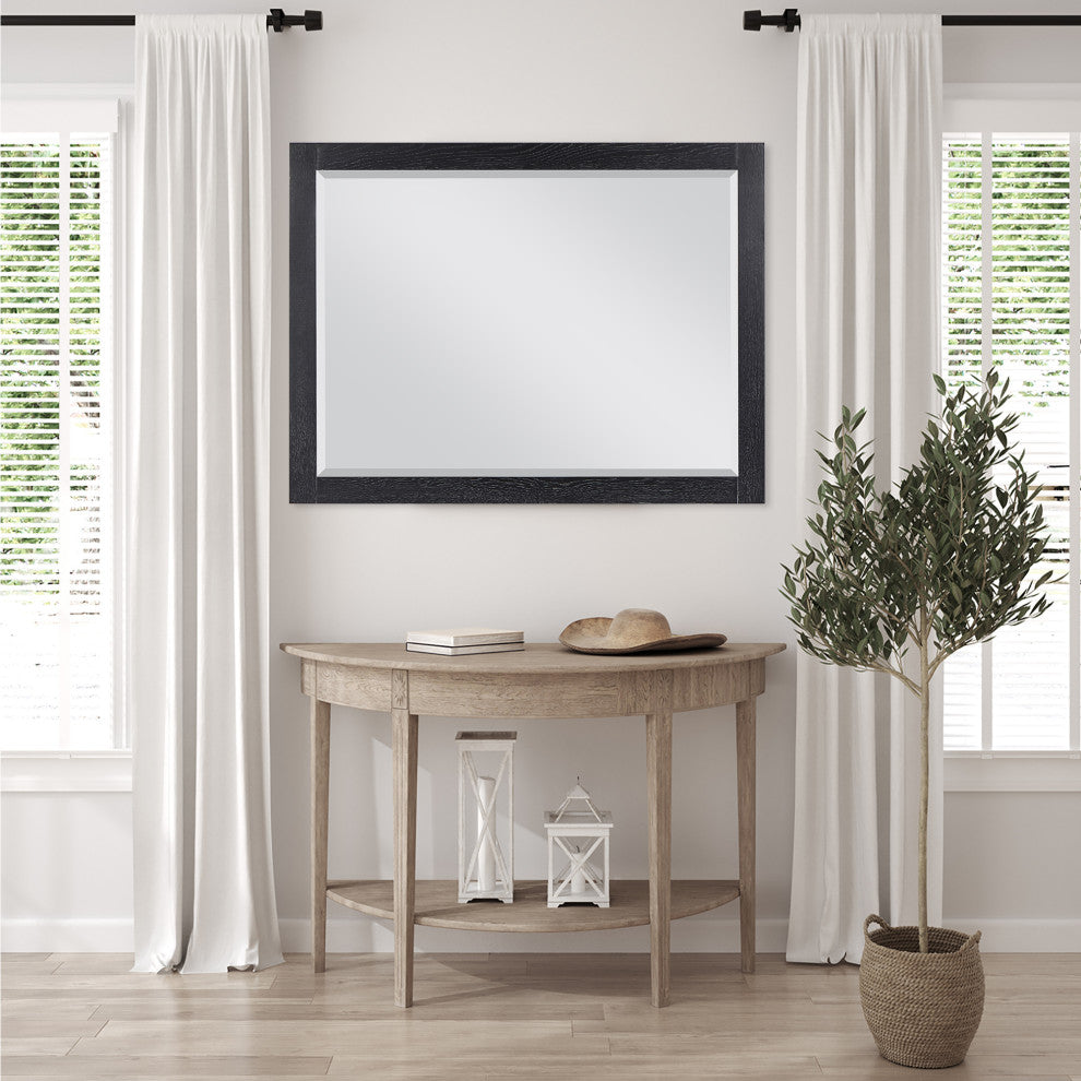 Ivy Rectangular Bathroom Wood Framed Wall Mirror, Black Oak, 48"