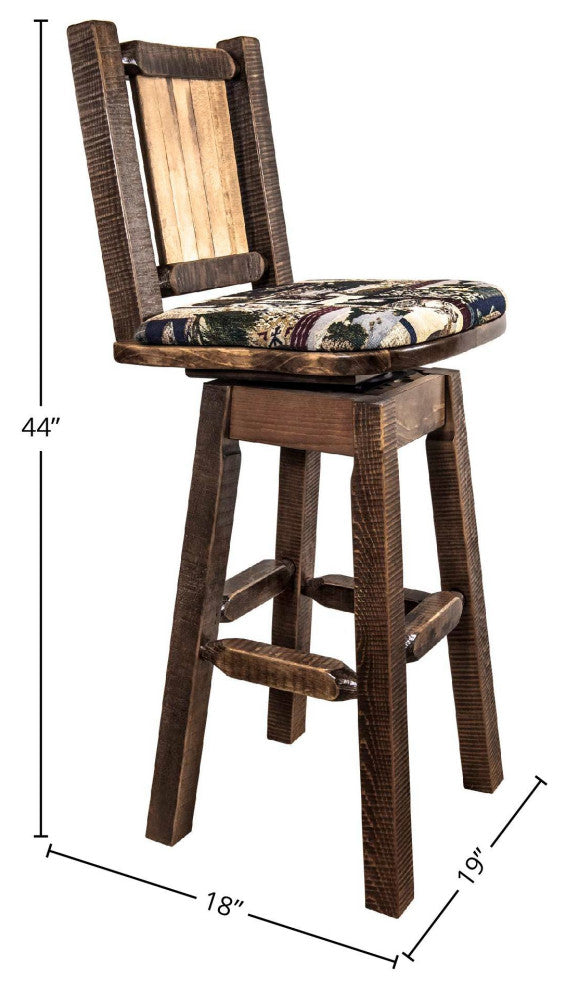 Homestead Collection 30" Upholstered Barstool With Back and Swivel, Bronc