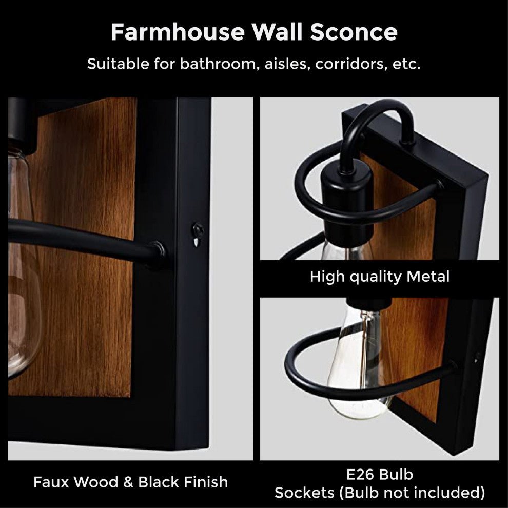 1 Light wall sconce Black Faux Wood light fixtures indoor Metal sconce light
