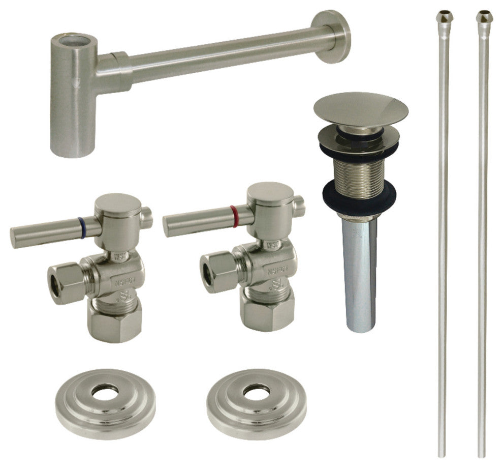 Plumbing Sink Trim Kit, Bottle Trap and Drain, No Overflow, Brushed Nickel