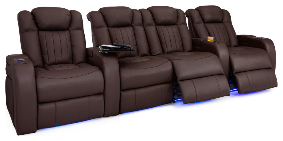 Seatcraft Athenian Home Theater Seating, Brown, Row of 4 With Loveseat