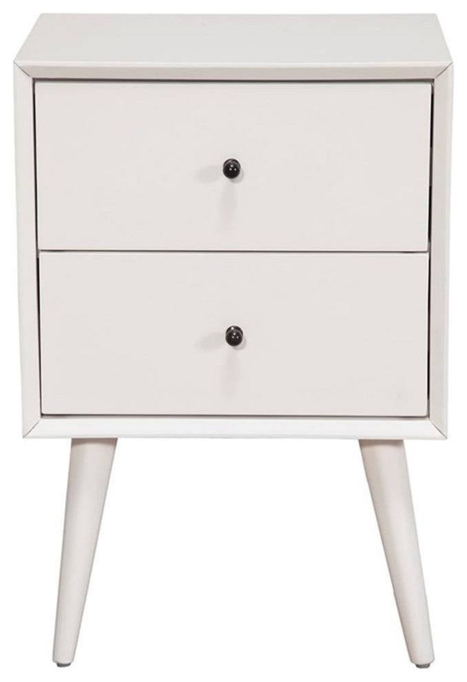 Alpine Furniture Flynn Mid Century Modern Wood 2 Drawer Nightstand in White