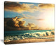 "Green Sea Beach Under Cloudy Sky" Modern Beach Canvas Art Print, 20"x12"