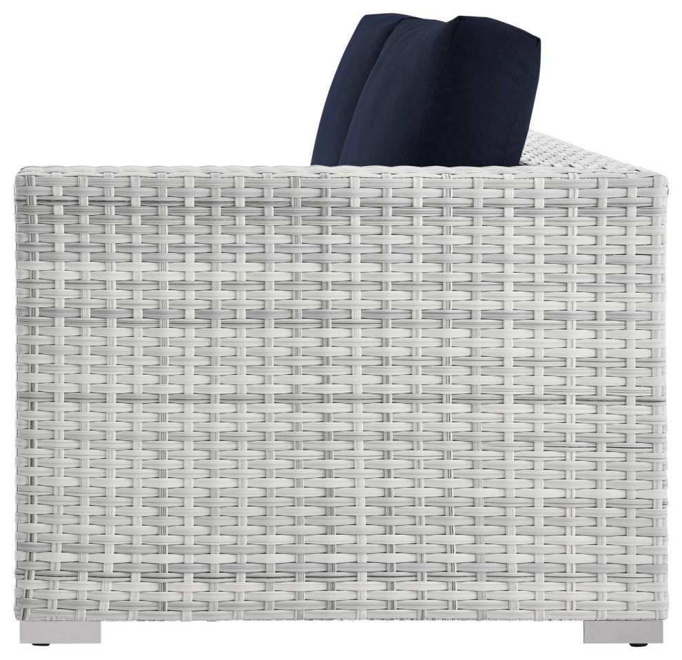 Lounge Sectional Sofa Chair Set, Rattan, Wicker, Gray Blue Navy, Outdoor