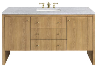 Hudson 60" Single Vanity, Light Natural Oak,  Carrara Marble Top