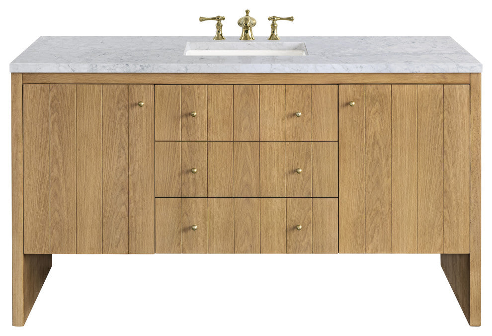 Hudson 60" Single Vanity, Light Natural Oak,  Carrara Marble Top