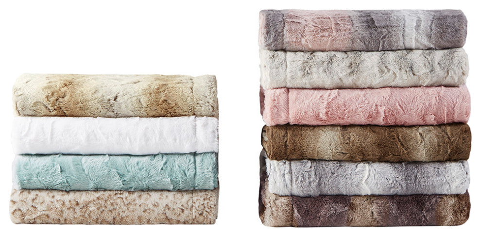 Madison Park Zuri Oversized Faux Fur Throw, Blush