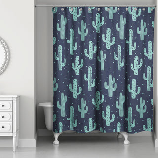 Teal and Navy Cactus 71x74 Shower Curtain
