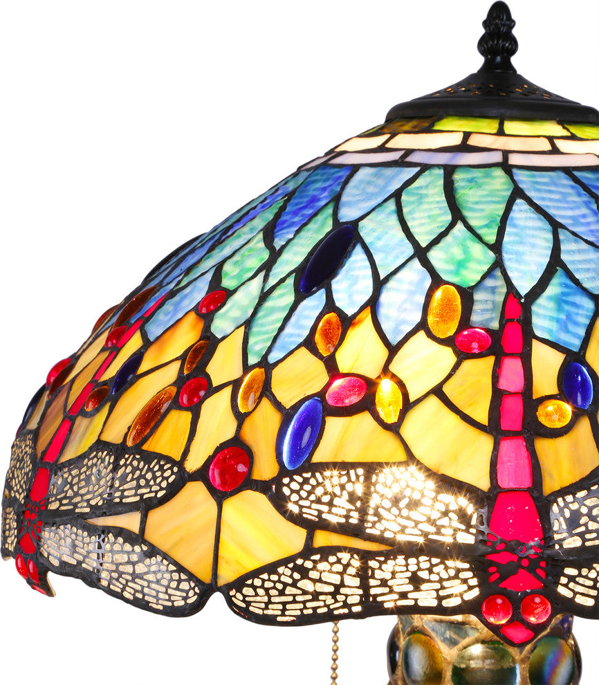 Serena d'italia Tiffany 2-Light Blue Dragonfly 25" Table Lamp With Lit Base