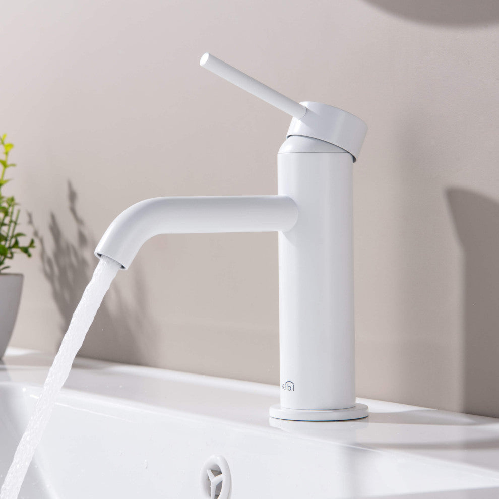 Circular Brass Single Handle Bathroom Faucet KBF1008, Matte White,, Drain