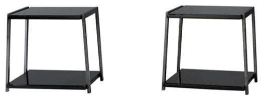 Benzara BM190125 Metal Framed Table Set Glass Top & Lower Shelf, Set of 3, Black