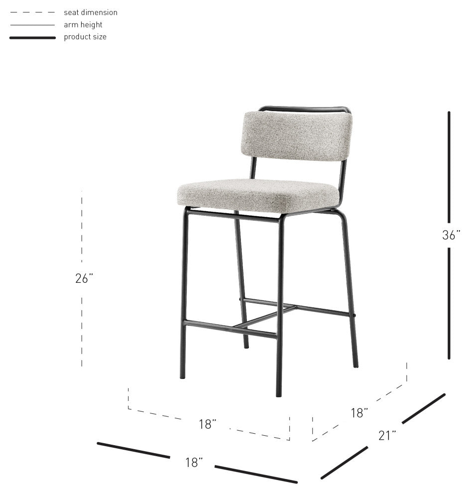 Zander Counter Stool, Pebbled Cream, Fabric