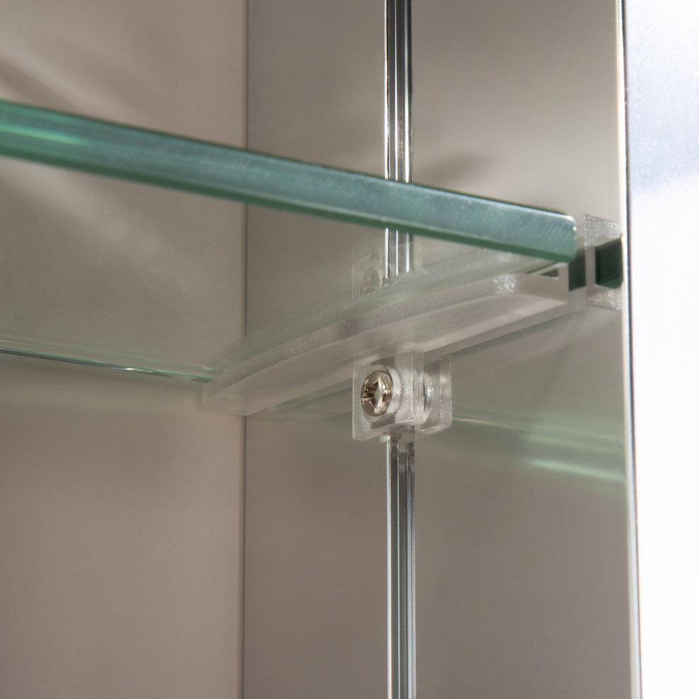 Aurora Recessed or Surface Mount Frameless Mirror with 2 Shelves,30x26Inch