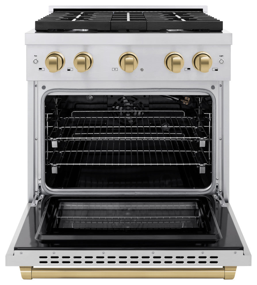 ZLINE 30" Gas Range, Stainless Steel With Champagne Bronze SGRZ-30-CB