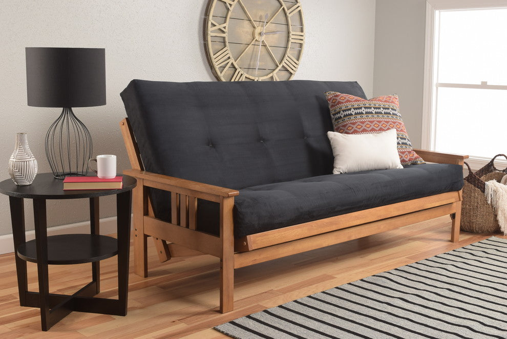 Caleb Frame Futon With Butternut Finish, Suede Black