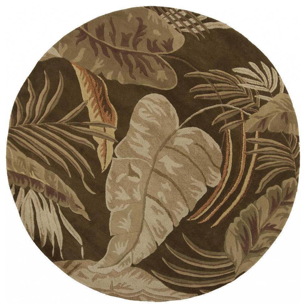 HomeRoots 7' Round Wool Mocha Area Rug