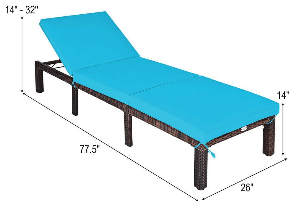 Costway Outdoor patio Lounge Chair Chaise Recliner Adjustable Turquoise