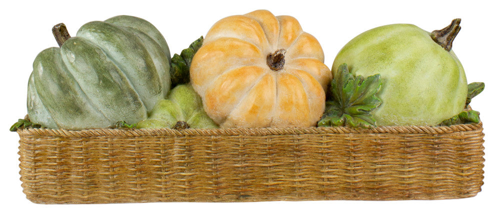 15" Faux Rattan Basket With Pumpkins Thanksgiving Table Top Decoration