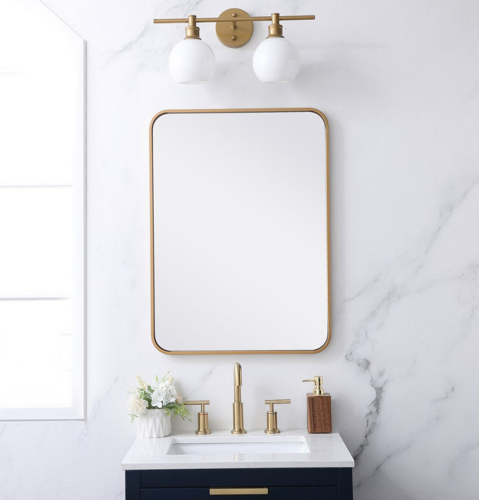 Ellis Soft Corner Metal Rectangular Mirror, Brass, 22"x30"