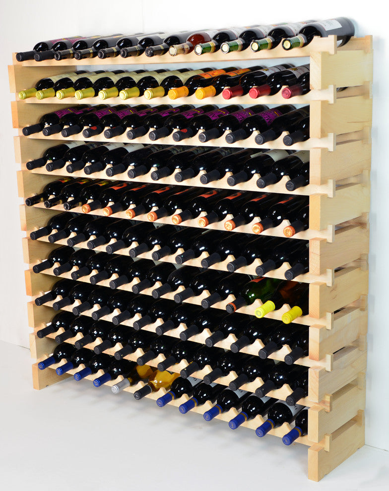 Modular Wine Rack Beechwood 48-144 Bottle Capacity 12 Bottles Across Stackable