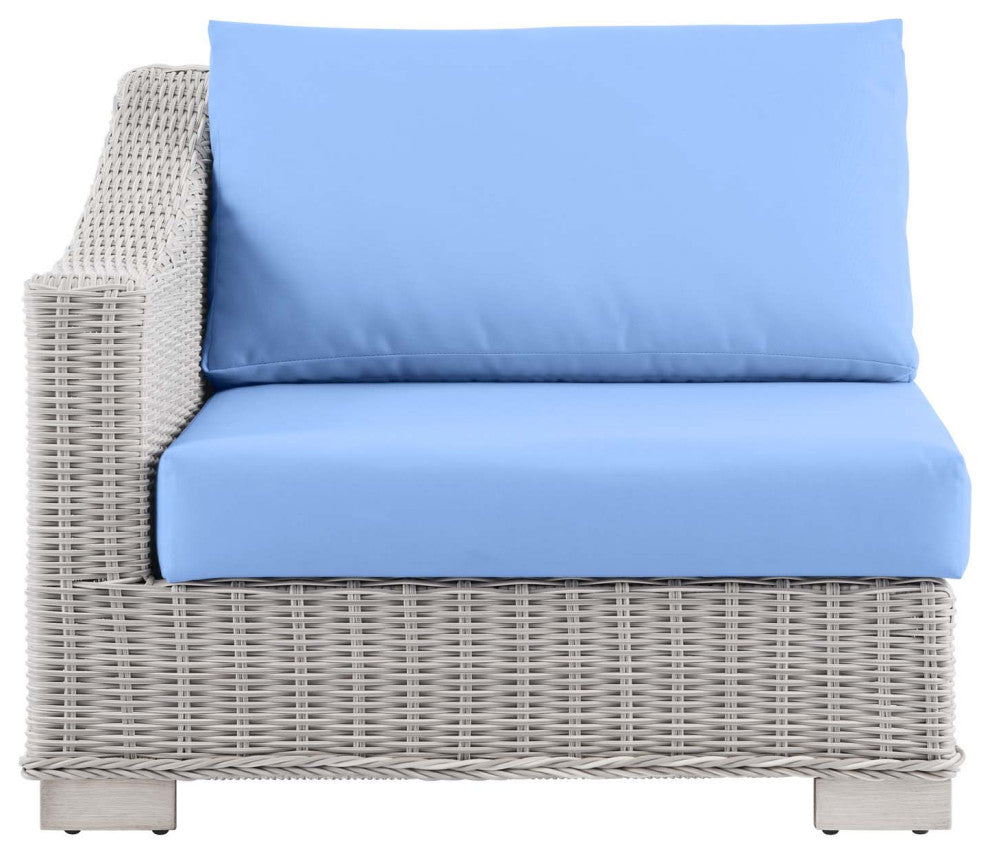 Sofa Corner Chair, Rattan, Wicker, Gray Blue, Modern, Outdoor Patio Cafe