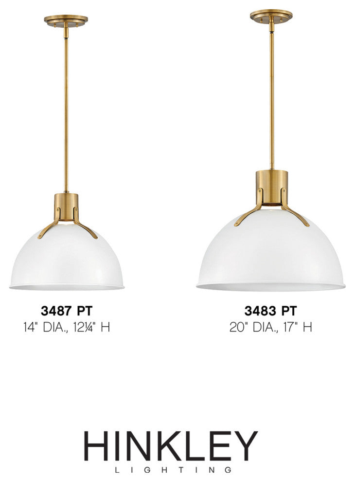Hinkley Argo 14" Small LED Pendant Light, Lacquered Brass + Polished White shade