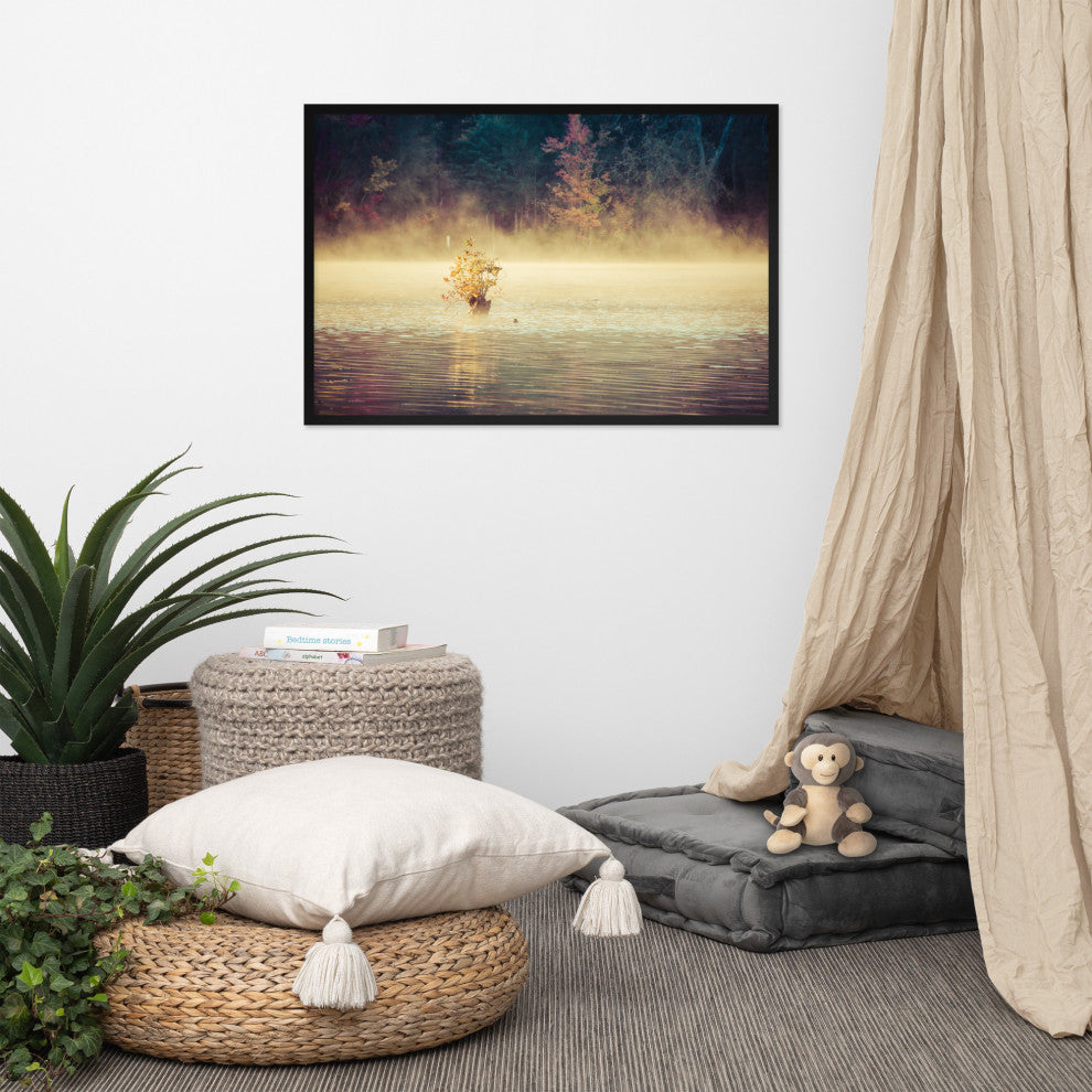 Golden Mist on Waples Pond Framed Photo Paper Wall Art Prints, Black, 24" X 36"