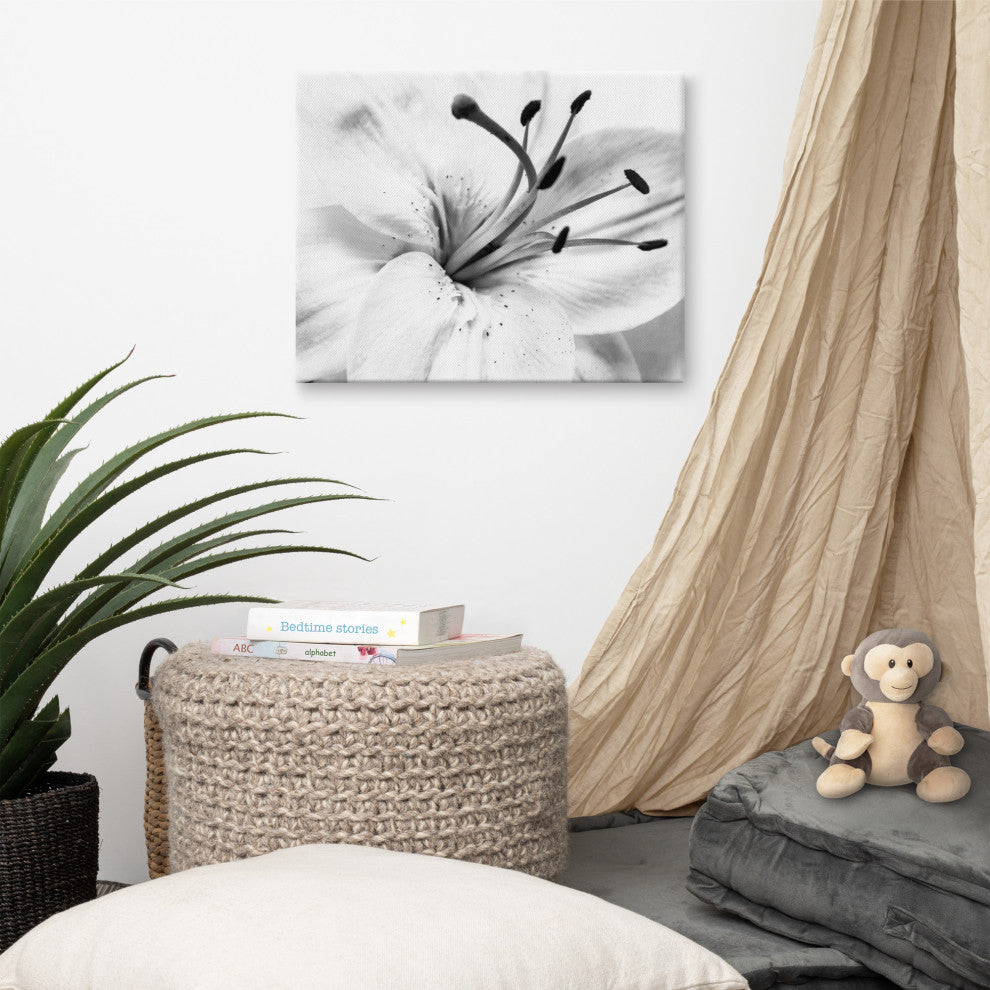 Grey Floral Canvas: High-key Lily Floral Nature Photo Wall Art Print, 16" X 20"