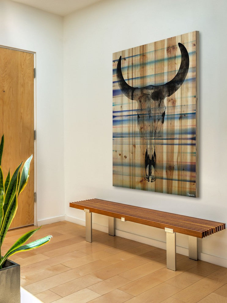 "Striped Skull" Print on Natural Pine Wood, 24"x36"