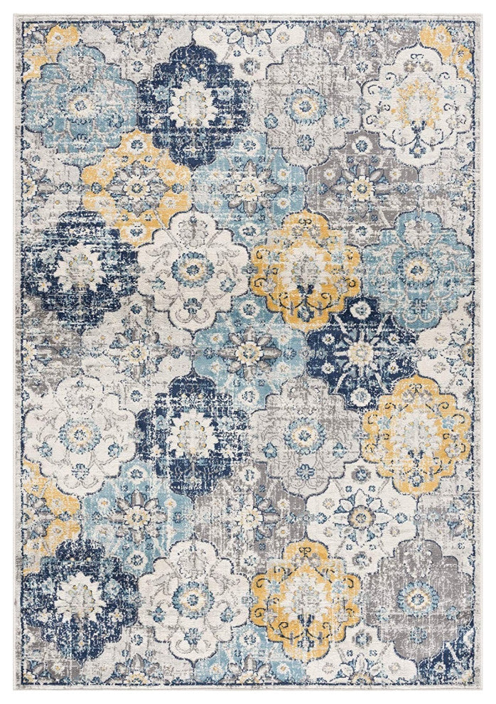 2"x20" Blue Distressed Floral Runner Rug